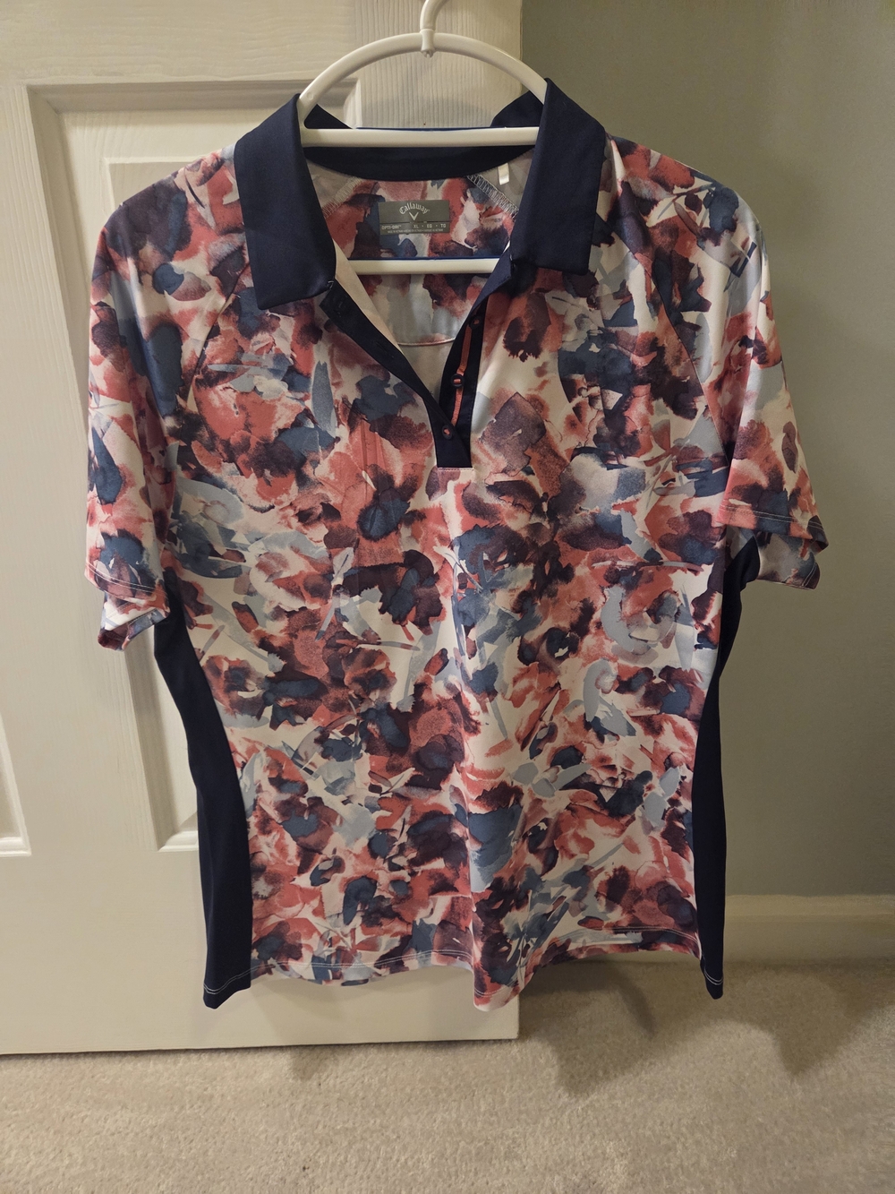Womens Callaway Floral Print Polo Golf Shirt with Navy Trim